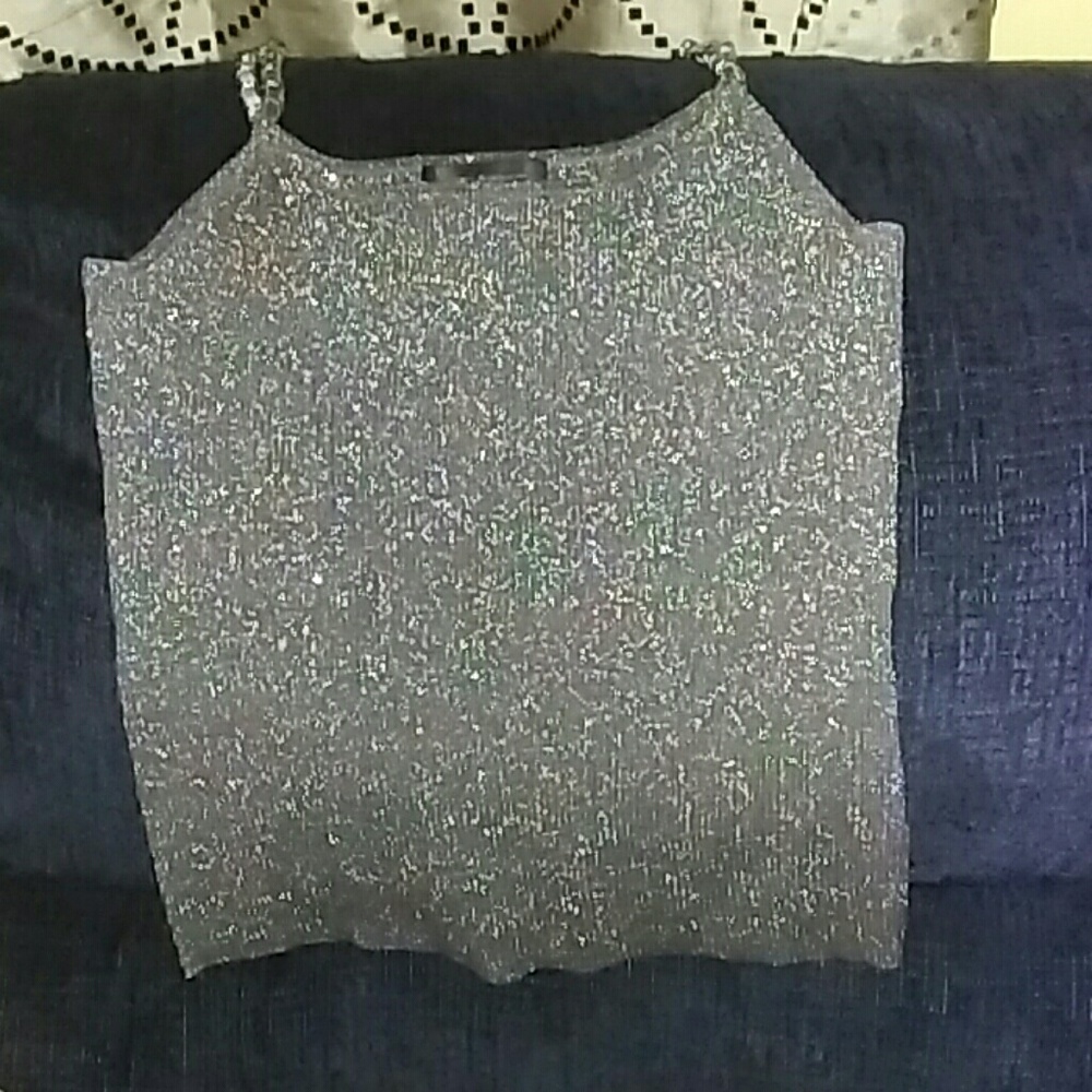 Cable & gauge sparkly tank with chain straps